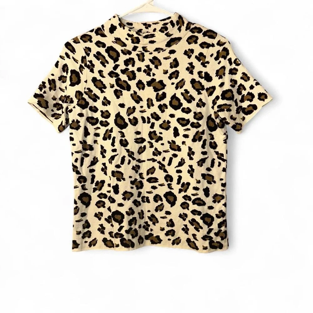 Anthropologie White and Brown Leopard Print Tee - Picture 2 of 7